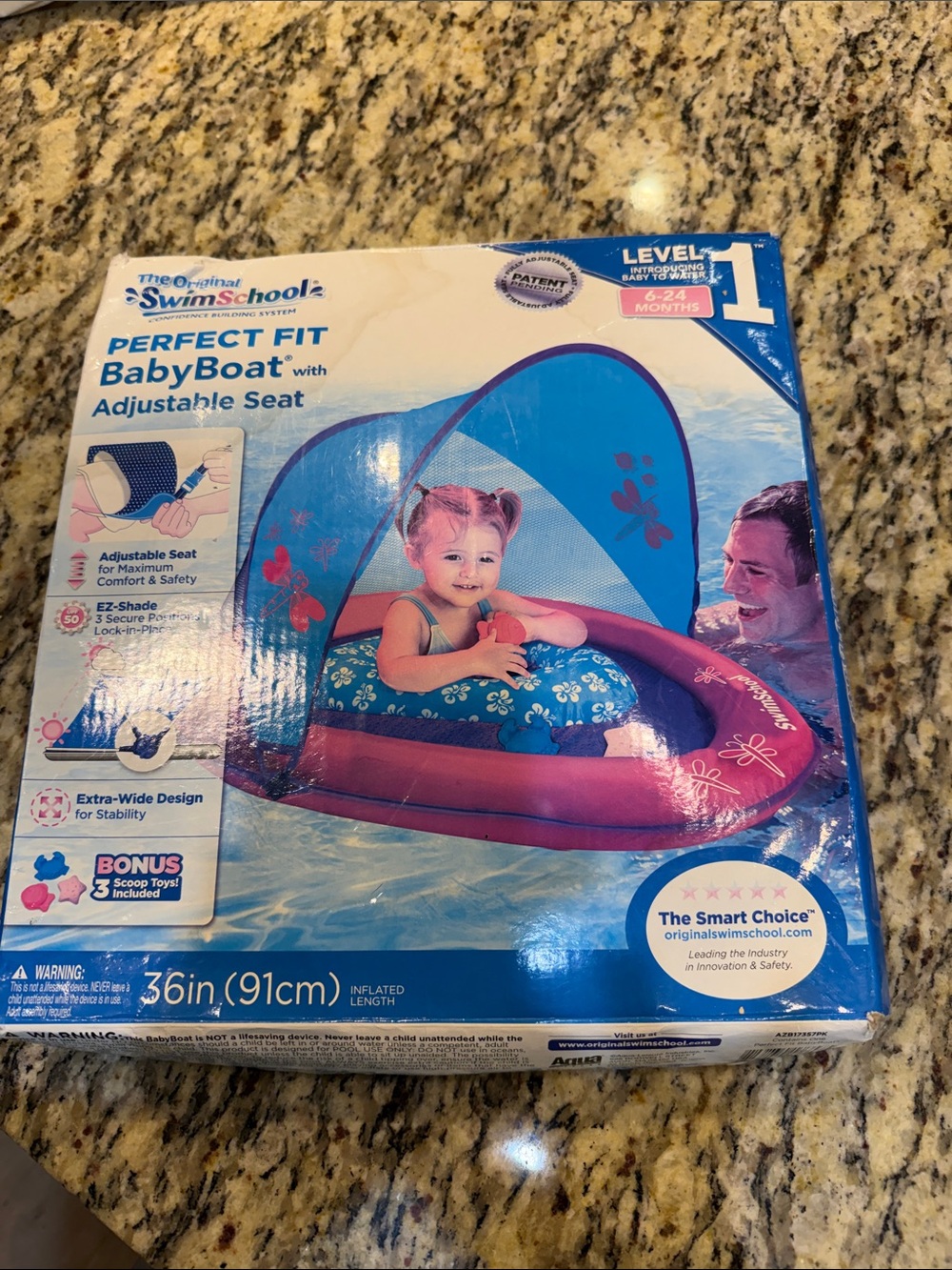 The Original SwimSchool Perfect Fit BabyBoat with Canopy - Pink & Blue Level 1